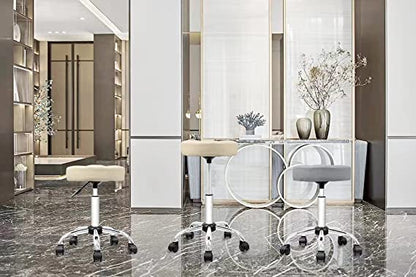 Rolling Stool Swivel Chair Pu Leather Height Adjustable Shop Stool Salon Spa Stools Non Scratch Wheels