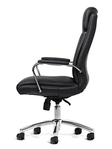 Office Factor White Leather Executive Rolling Swivel Chair with Chrome Metal Components, Comfortable Padded Armrests & Adjustable Gaslift