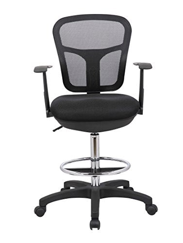 Office Factor Drafting Chair with Foot Ring, Mesh Back Drafting Clerk Stool, Adjustable Height, Removable Arms Swivel Chair for Office and Home