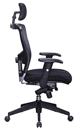 Office Factor Black Mesh High Back Executive Office Chair, Adjustable Arms, Head Rest, Seat Depth, Lumbar Support, Height, PU Casters, Ergonomic Design, Adjust and Lock in 4 Different Positions