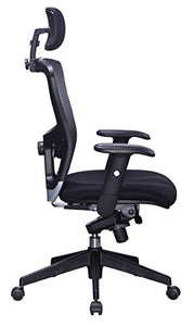 Office Factor Black Mesh High Back Executive Office Chair, Adjustable Arms, Head Rest, Seat Depth, Lumbar Support, Height, PU Casters, Ergonomic Design, Adjust and Lock in 4 Different Positions