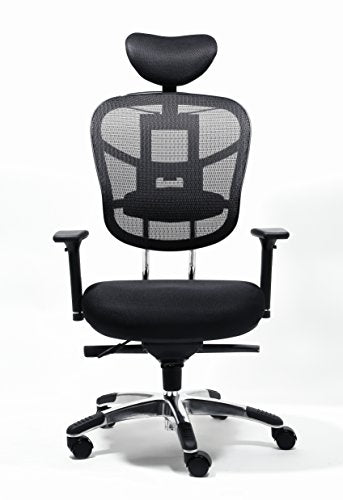 Office Factor Ergonomic Chair, Managers High Back Mesh Chair, Adjustable Height, Headrest, Arms, Seat Slider, Smooth Rolling Casters for Office Floor or Carpet
