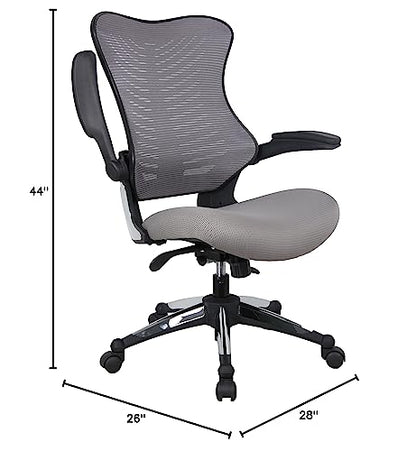 OFFICE FACTOR Executive Ergonomic Office Chair Back Mesh Bonded Leather Seat Flip up Armrest Molded Seat with a 55kg Foam Density Double Handle Mechanism