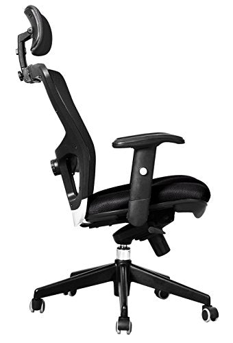 Office Factor Black Mesh High Back Executive Office Chair, Adjustable Arms, Head Rest, Seat Depth, Lumbar Support, Height, PU Casters, Ergonomic Design, Adjust and Lock in 4 Different Positions