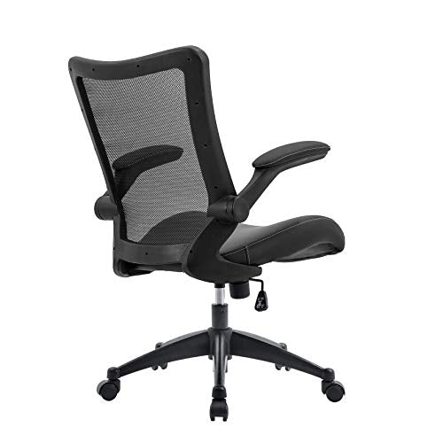 OFFICE FACTOR Office Chair 300Lbs Weight Capacity Flip-up arms Anti-Scratch Wheels Mesh Back and Faux Leather Seat Lumbar Support Computer Ergonomic Task Desk Chair