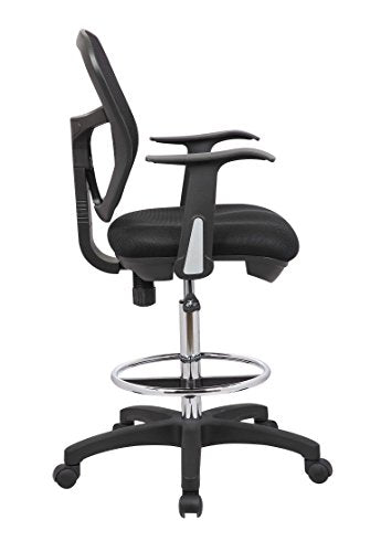 Office Factor Drafting Chair with Foot Ring, Mesh Back Drafting Clerk Stool, Adjustable Height, Removable Arms Swivel Chair for Office and Home