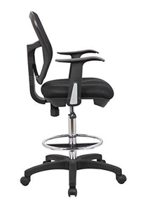 Office Factor Drafting Chair with Foot Ring, Mesh Back Drafting Clerk Stool, Adjustable Height, Removable Arms Swivel Chair for Office and Home