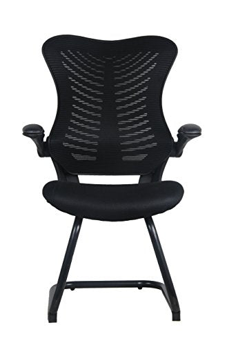 OFFICE FACTOR Reception Guest Chairs with Flip Up Arms – Comfortable Mesh, Ergonomic Contour, Modern Convertible Furniture for Visitors, Meeting Groups 300 Lbs. Rated (Black)…
