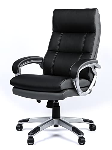OFFICE FACTOR Black and Gray Faux Leather Executive Office Chair Computer Desk Chair Ergonomic High Back Lumbar Support Pu Wheels Swivel Adjustable Height tilt Tension Control Padded Arms