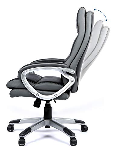 OFFICE FACTOR Black and Gray Faux Leather Executive Office Chair Computer Desk Chair Ergonomic High Back Lumbar Support Pu Wheels Swivel Adjustable Height tilt Tension Control Padded Arms