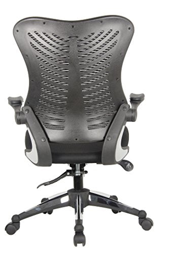 OFFICE FACTOR Executive Ergonomic Office Chair Back Mesh Bonded Leather Seat Flip up Armrest Molded Seat with a 55kg Foam Density Double Handle Mechanism