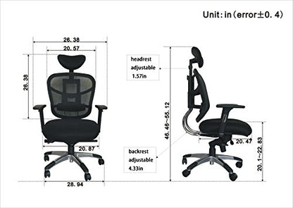 Office Factor Ergonomic Chair, Managers High Back Mesh Chair, Adjustable Height, Headrest, Arms, Seat Slider, Smooth Rolling Casters for Office Floor or Carpet