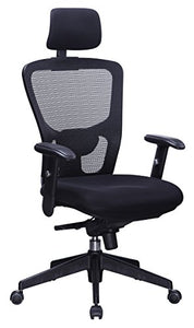 Office Factor Black Mesh High Back Executive Office Chair, Adjustable Arms, Head Rest, Seat Depth, Lumbar Support, Height, PU Casters, Ergonomic Design, Adjust and Lock in 4 Different Positions