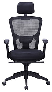 Office Factor Black Mesh High Back Executive Office Chair, Adjustable Arms, Head Rest, Seat Depth, Lumbar Support, Height, PU Casters, Ergonomic Design, Adjust and Lock in 4 Different Positions