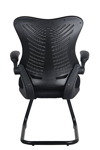 OFFICE FACTOR Reception Guest Chairs with Flip Up Arms – Comfortable Mesh, Ergonomic Contour, Modern Convertible Furniture for Visitors, Meeting Groups 300 Lbs. Rated (Black)…