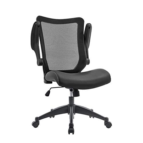 OFFICE FACTOR Office Chair 300Lbs Weight Capacity Flip-up arms Anti-Scratch Wheels Mesh Back and Faux Leather Seat Lumbar Support Computer Ergonomic Task Desk Chair