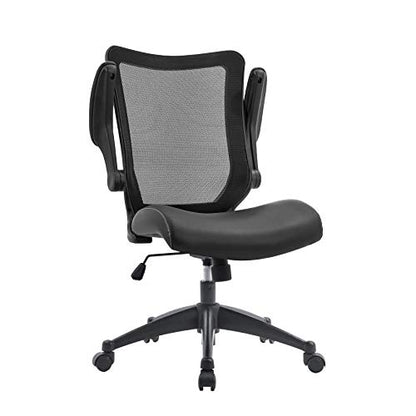 OFFICE FACTOR Office Chair 300Lbs Weight Capacity Flip-up arms Anti-Scratch Wheels Mesh Back and Faux Leather Seat Lumbar Support Computer Ergonomic Task Desk Chair