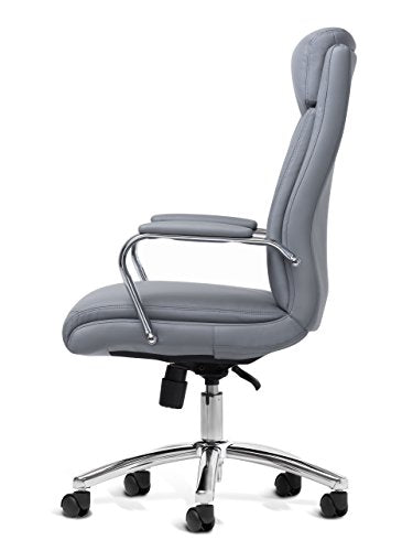 Office Factor White Leather Executive Rolling Swivel Chair with Chrome Metal Components, Comfortable Padded Armrests & Adjustable Gaslift