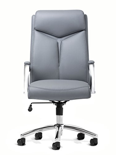 Office Factor White Leather Executive Rolling Swivel Chair with Chrome Metal Components, Comfortable Padded Armrests & Adjustable Gaslift