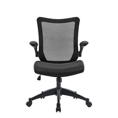 OFFICE FACTOR Office Chair 300Lbs Weight Capacity Flip-up arms Anti-Scratch Wheels Mesh Back and Faux Leather Seat Lumbar Support Computer Ergonomic Task Desk Chair