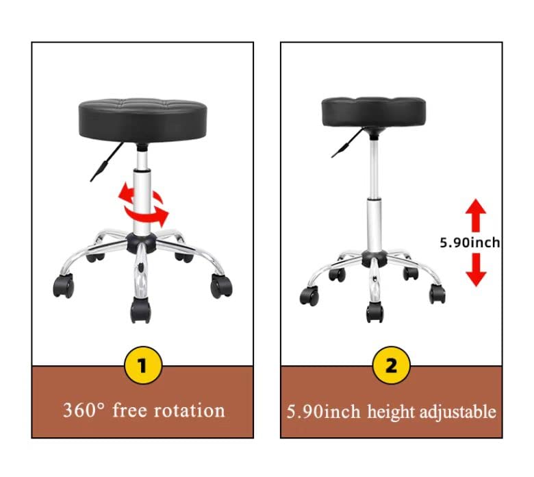 OFFICE FACTOR Rolling Stool Swivel Chair Pu Leather Height Adjustable Shop Stool Salon Spa Stools Non Scratch Wheels