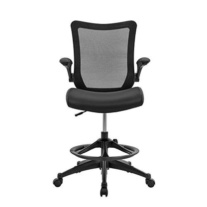 OFFICE FACTOR Office Chair 300Lbs Weight Capacity Flip-up arms Anti-Scratch Wheels Mesh Back and Faux Leather Seat Lumbar Support Computer Ergonomic Task Desk Chair