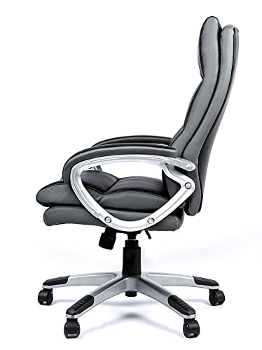OFFICE FACTOR Black and Gray Faux Leather Executive Office Chair Computer Desk Chair Ergonomic High Back Lumbar Support Pu Wheels Swivel Adjustable Height tilt Tension Control Padded Arms