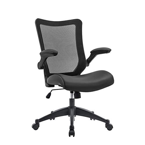 OFFICE FACTOR Office Chair 300Lbs Weight Capacity Flip-up arms Anti-Scratch Wheels Mesh Back and Faux Leather Seat Lumbar Support Computer Ergonomic Task Desk Chair