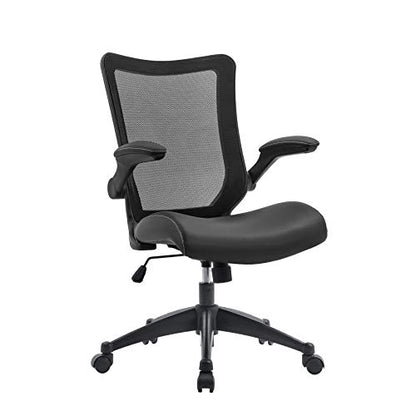 OFFICE FACTOR Office Chair 300Lbs Weight Capacity Flip-up arms Anti-Scratch Wheels Mesh Back and Faux Leather Seat Lumbar Support Computer Ergonomic Task Desk Chair