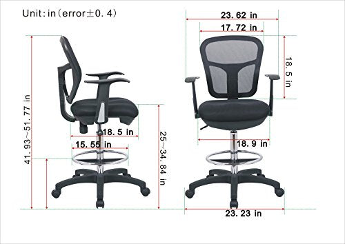 Office Factor Drafting Chair with Foot Ring, Mesh Back Drafting Clerk Stool, Adjustable Height, Removable Arms Swivel Chair for Office and Home