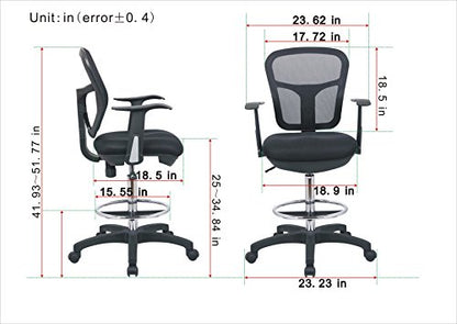 Office Factor Drafting Chair with Foot Ring, Mesh Back Drafting Clerk Stool, Adjustable Height, Removable Arms Swivel Chair for Office and Home