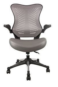 Office Factor Executive Ergonomic Office Chair Back Mesh Bonded Leather Seat Flip up Armrest Molded Seat with a 55kg Foam Density Double Handle Mechanism