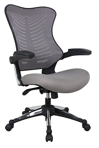 Office Factor Gray Office Chair, Ergonomic, Lumbar Support, Adjustable Executive & Task Chair for Office/Conference Room. Thick Seat & Flip-up Arms Mesh Back Office Chair – 250 Lbs Rated