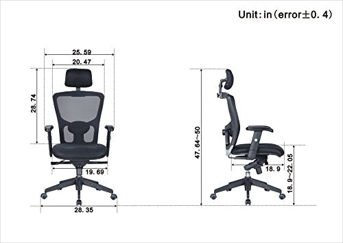 Office Factor Black Mesh High Back Executive Office Chair, Adjustable Arms, Head Rest, Seat Depth, Lumbar Support, Height, PU Casters, Ergonomic Design, Adjust and Lock in 4 Different Positions