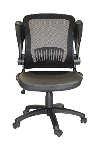 Office Factor Mid-Back Mesh Back Pu Seat, Swivel Ergonomic Task Desk Chair with Flip-Up Arms & Lumbar Support, Black