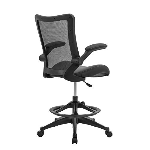 OFFICE FACTOR Office Chair 300Lbs Weight Capacity Flip-up arms Anti-Scratch Wheels Mesh Back and Faux Leather Seat Lumbar Support Computer Ergonomic Task Desk Chair