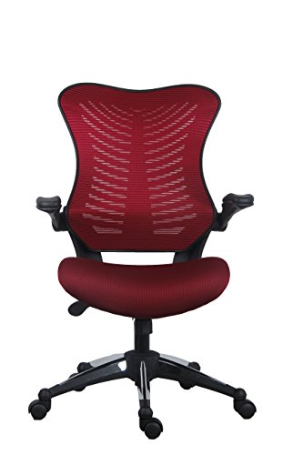 Office Factor Burgundy Office Chair, Ergonomic, Lumbar Support, Adjustable Executive & Task Chair for Office/Conference Room. Thick Seat & Flip-up Arms Mesh Back Office Chair – 250 Lbs Rated