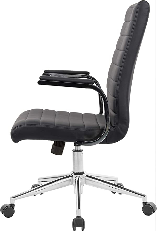 OFFICE FACTOR Brown Leatherette Ribbed Office Chair, Swivel- Adjustable Height Executive Modern Conference Computer Desk Chair Chromed Arms and Base (Brown)