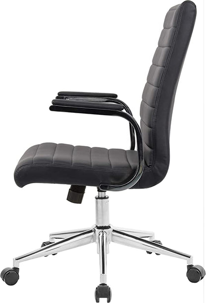 OFFICE FACTOR Brown Leatherette Ribbed Office Chair, Swivel- Adjustable Height Executive Modern Conference Computer Desk Chair Chromed Arms and Base (Brown)