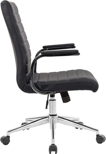 OFFICE FACTOR Brown Leatherette Ribbed Office Chair, Swivel- Adjustable Height Executive Modern Conference Computer Desk Chair Chromed Arms and Base (Brown)