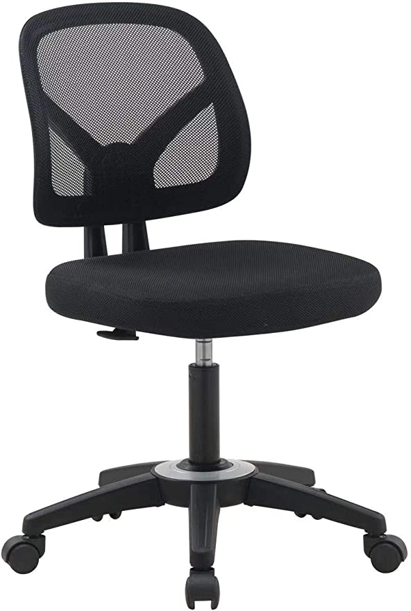 OFFICE FACTOR Mid Back Task Armless Office Chair, Computer Mesh Chair 360 Swivel Revolving Task Chair Without Arms, Black Mesh Back Desk Chair with Wheels for Office, Home Office or Students.