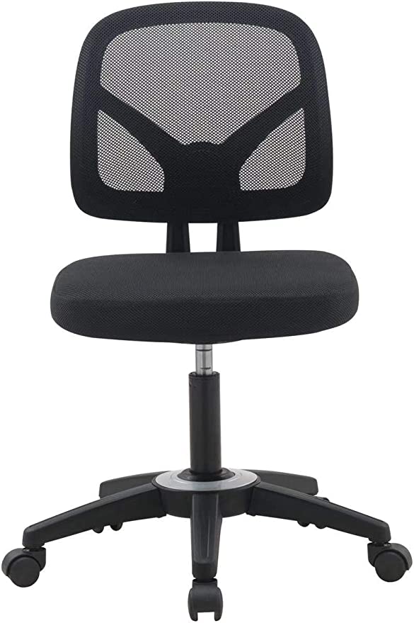 OFFICE FACTOR Mid Back Task Armless Office Chair, Computer Mesh Chair 360 Swivel Revolving Task Chair Without Arms, Black Mesh Back Desk Chair with Wheels for Office, Home Office or Students.