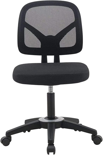 OFFICE FACTOR Mid Back Task Armless Office Chair, Computer Mesh Chair 360 Swivel Revolving Task Chair Without Arms, Black Mesh Back Desk Chair with Wheels for Office, Home Office or Students.