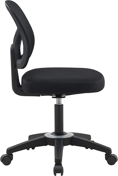 OFFICE FACTOR Mid Back Task Armless Office Chair, Computer Mesh Chair 360 Swivel Revolving Task Chair Without Arms, Black Mesh Back Desk Chair with Wheels for Office, Home Office or Students.