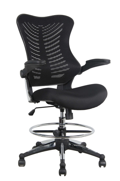 OFFICE FACTOR Stool Clerk Teller Drafting Chair Reception Black Mesh Flip up Armrest Molded Seat with a Single Handle Mechanism (Stool Black MESH Fabric)