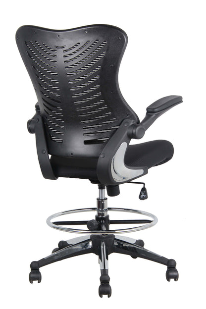 OFFICE FACTOR Stool Clerk Teller Drafting Chair Reception Black Mesh Flip up Armrest Molded Seat with a Single Handle Mechanism (Stool Black MESH Fabric)